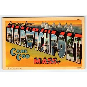 Vintage Harwichport Cape Cod Massachusetts Letter Linen Postcard by Curt Teich